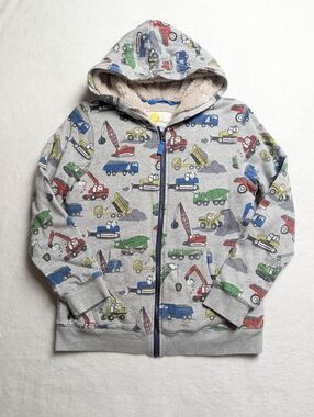 Mini Boden Gray Hoodie with Red, Blue, Green, Yellow Vehicle Print
